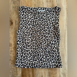 Gaze Leopard Print Sleeveless Stretch Top Tan Black Animal Print